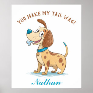 Blue Doodle Playful Pet, Floppy Eared Puppy Dog Poster