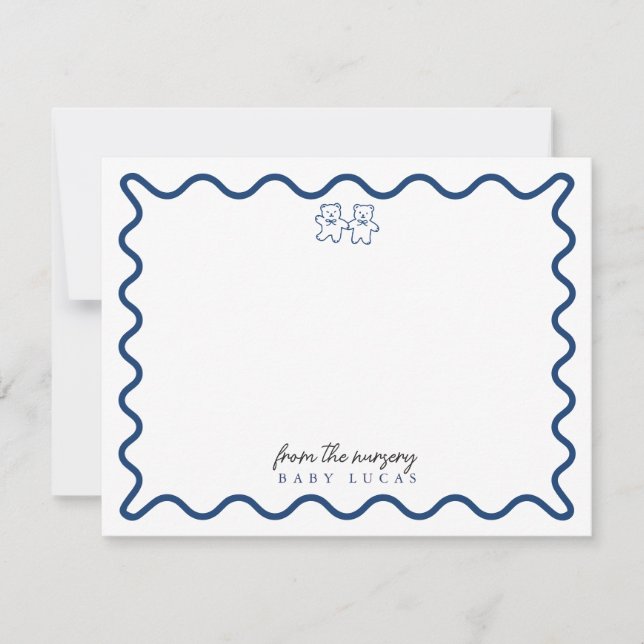 blue doodle teddy bear Nursery Note Card (Front)