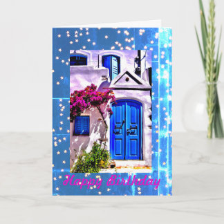 Blue Door Birthday, 5" x 7" Folded Birthday Card