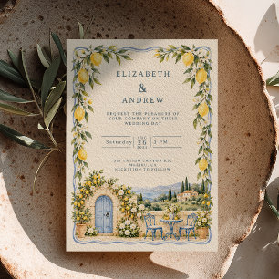 Blue Door Lemon Italian Garden Wedding Invitation