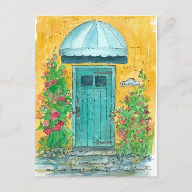 Blue Door Mustard Yellow Moving Annoucement Postcard (Front)
