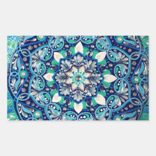 Blue dot art mandala rectangular sticker