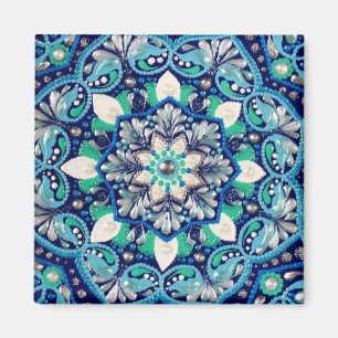 Blue dot art mandala trifold wallet magnet