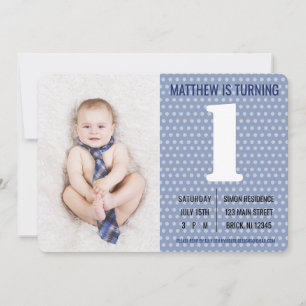 Blue Dot Male Photo Children's birthday invitation