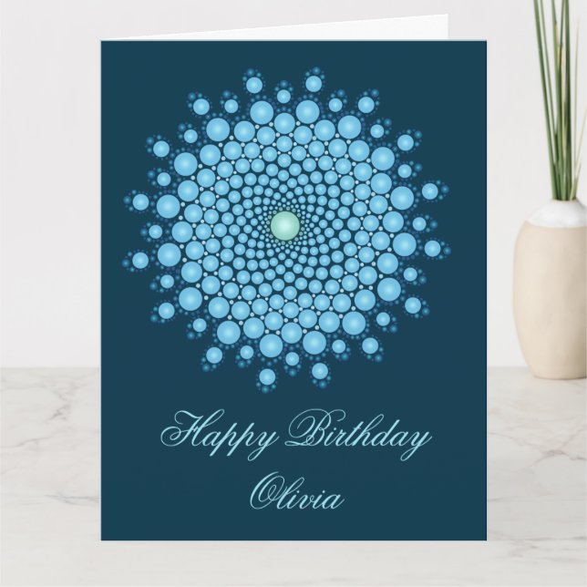 Blue Dot Mandala Happy Birthday Card (Front)