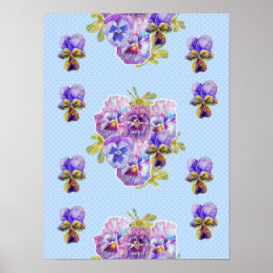 Blue Dot Pansy flower flowers Shabby Chic Poster