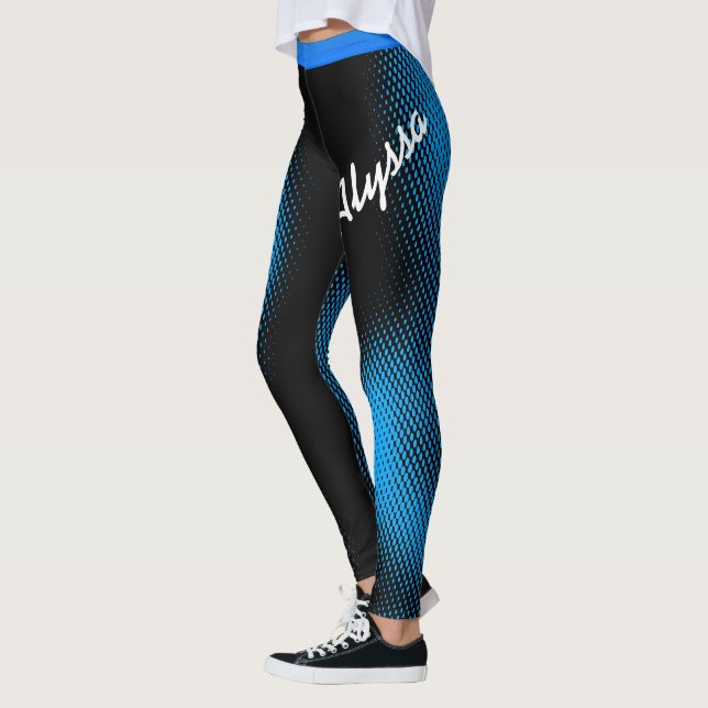 Blue Dot Pattern with Name on BLACK or Your Colour Leggings (Left)