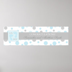 Blue Dots & Baby Foot Print Boy Baby Shower Banner