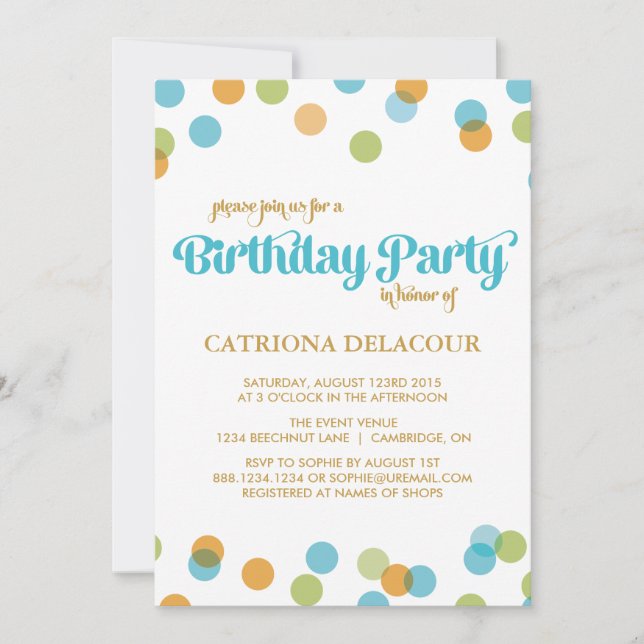 BLUE DOTS CONFETTI | KIDS BIRTHDAY INVITATION (Front)