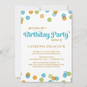 BLUE DOTS CONFETTI KIDS BIRTHDAY INVITATION