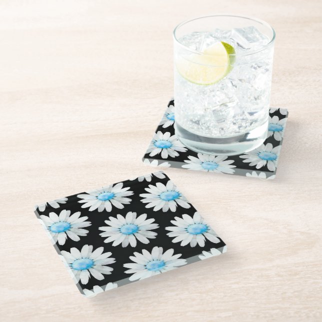 Blue Dotted Daisy's Glass Coaster (Angled)