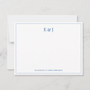Blue Double Border Elegant Couple Initials Card
