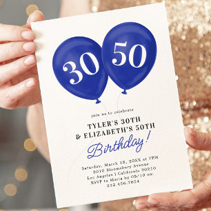 Blue Double Celebration Joint Birthday Party Invitation