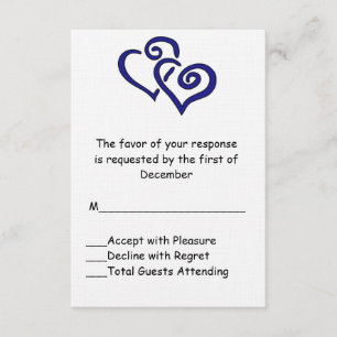 Blue Double Heart Wedding RSVP Card