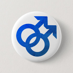 Blue Double Male Symbol 6 Cm Round Badge