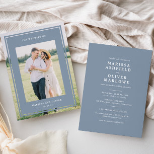 Blue Double-Sided Framed Photo Wedding Website Invitation