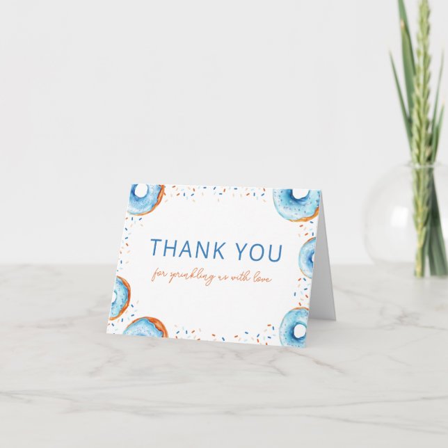 Blue Doughnut Bab Sprinkle Flat Thank You Card (Front)