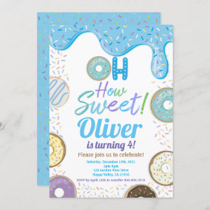 Blue Doughnut Boy Kid Birthday Party Any Age Invitation