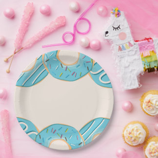 Blue Doughnut Delight Paper Plate