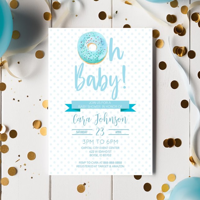 Blue Doughnut Sprinkles Polka Dot Oh Baby Baby Sho Invitation (Creator Uploaded)