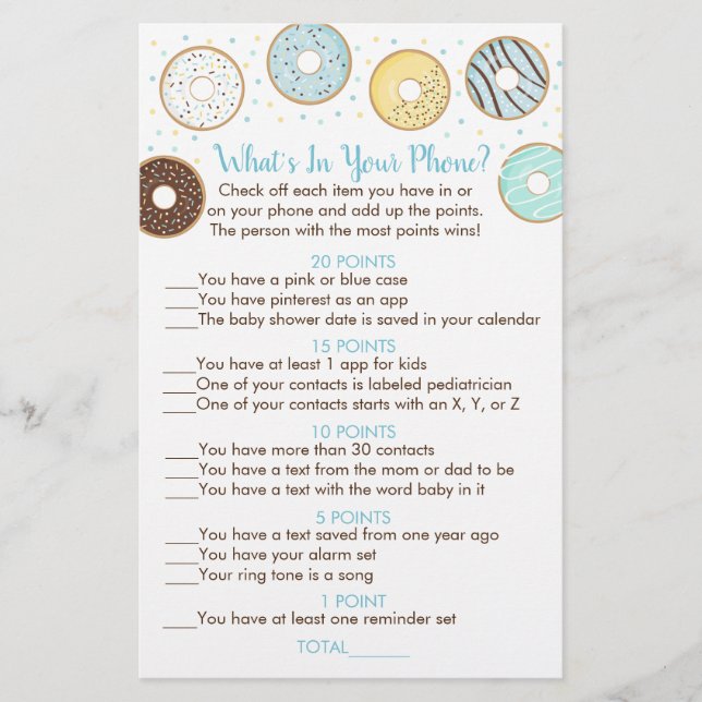Blue Doughnut What's In Your Phone Shower Game (Front)