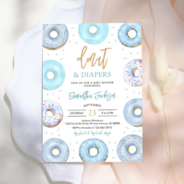 Blue Doughnuts and Diapers Baby Shower Invitation (Creator Uploaded)