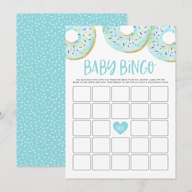 Blue Doughnuts Baby Shower Bingo Game Card (Front/Back)