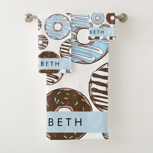 Blue Doughnuts, Brown Doughnuts, Sprinkles, Your N Bath Towel Set (Insitu)