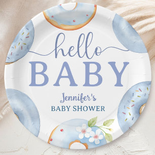 Blue Doughnuts Hello Baby Shower Brunch  Paper Plate