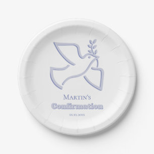 blue dove Confirmation Paper Plate