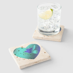 Blue Dove of the Sky Heart Stone Coaster