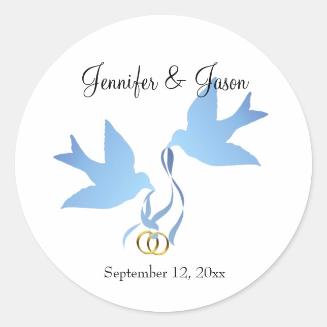 Blue Doves Save the Date Stickers (Front)