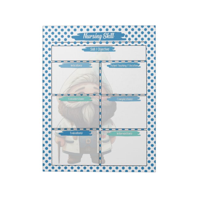 Blue Dr. Gnome Nursing Student Skills Template Notepad (Rotated)