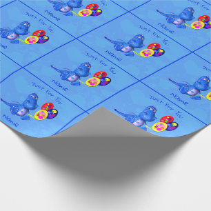 Blue Dragon And Balloons Personalised Birthday Wrapping Paper