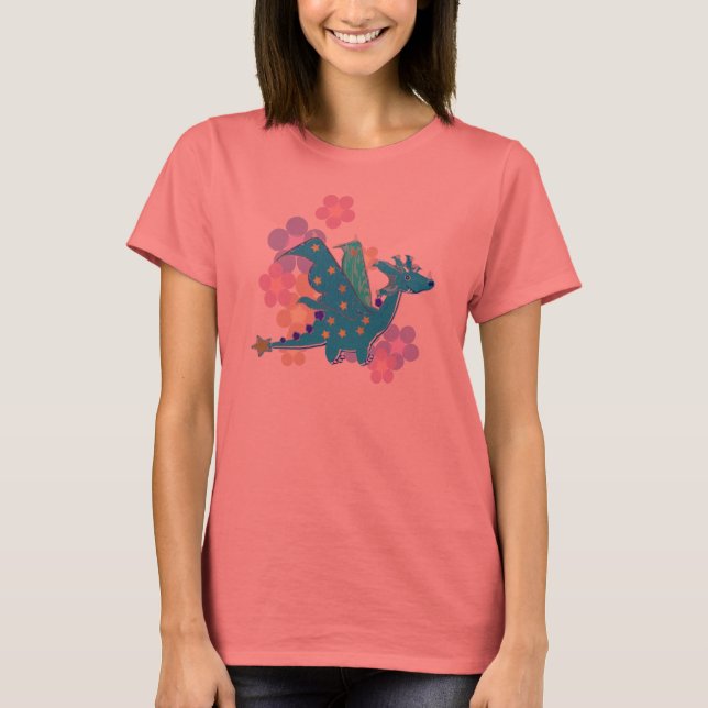 Blue Dragon and Flowers T-Shirt (Front)