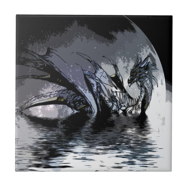 Blue Dragon and Moon Illustration  Tile (Front)