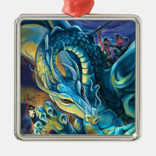 Blue Dragon and Rider Metal Tree Decoration