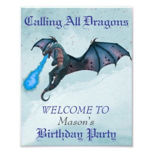 Blue Dragon Birthday party Welcome Photo Print