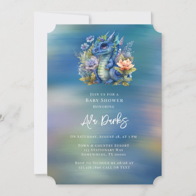 Blue Dragon Boy Baby Shower  Invitation (Front)