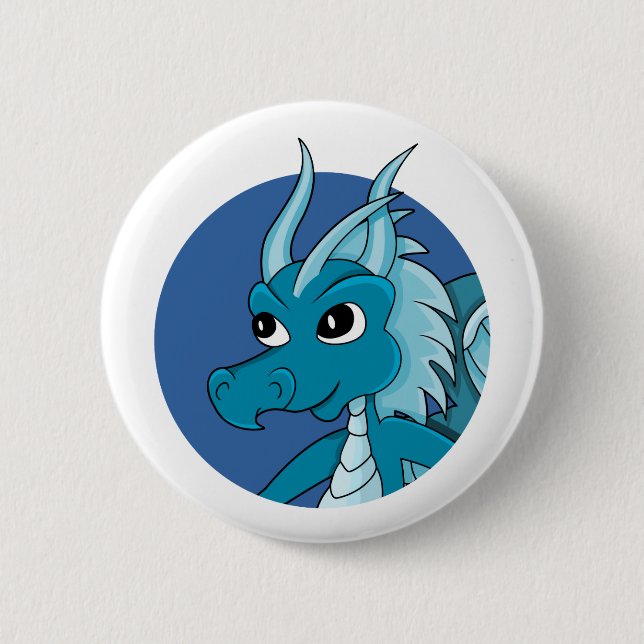 Blue dragon cartoon 6 cm round badge (Front)