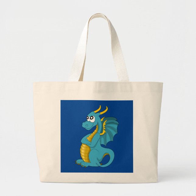 Blue dragon cartoon large tote bag (Front)