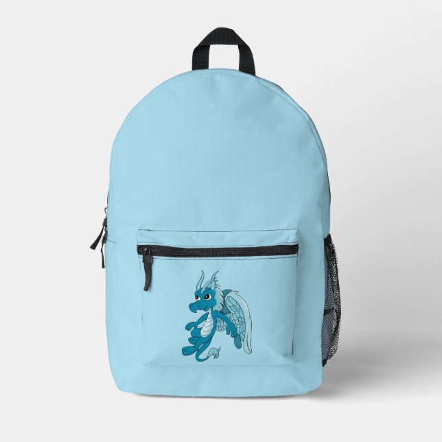 Blue dragon cartoon  printed backpack (Front)