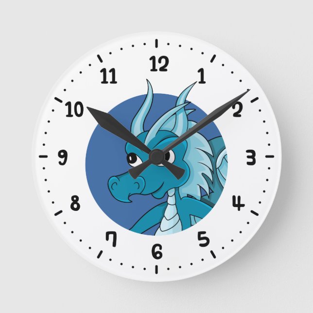 Blue dragon cartoon round clock (Front)