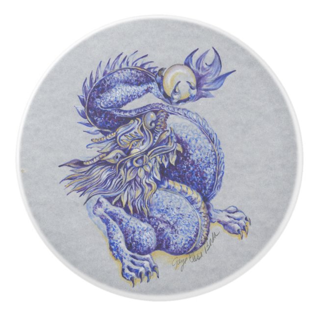Blue Dragon Ceramic Knob (Front)