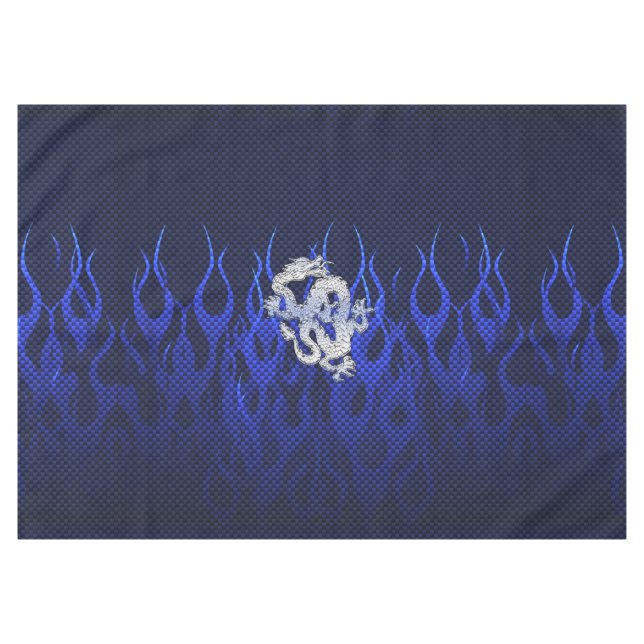 Blue Dragon Chrome like Carbon Fibre flames Tablecloth (Front (Horizontal))