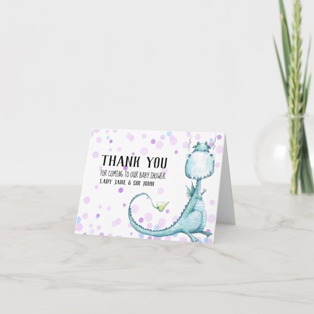 *~* Blue Dragon Dots Baby Boy Shower Thank You Card (Front)