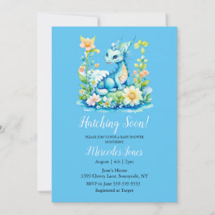 Blue Dragon Floral Hatching Soon Baby Shower Invitation
