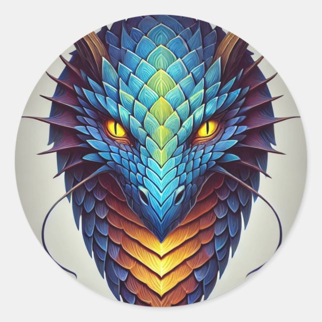 Blue Dragon Head  Classic Round Sticker (Front)