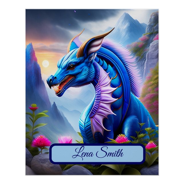 Blue Dragon, imaginative digital art Poster (Front)