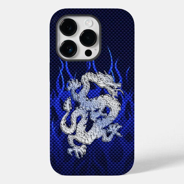 Blue Dragon in Chrome Carbon Fibre Styles Case-Mate iPhone Case (Back)